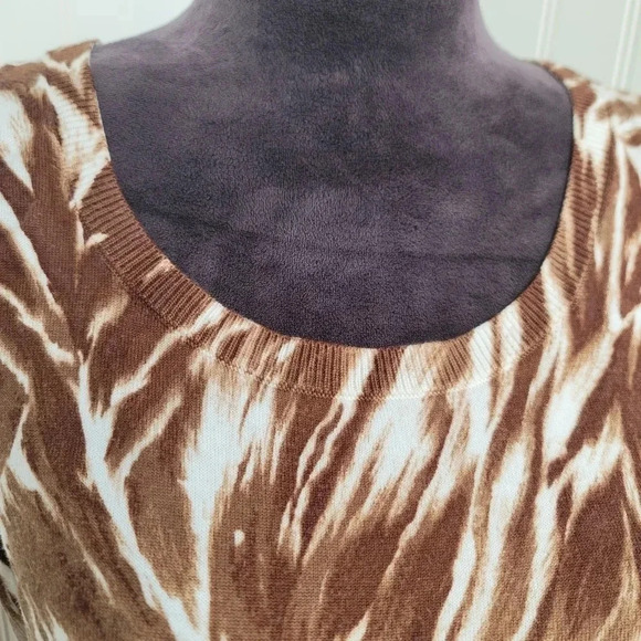 Talbots Women's Brown White Print Knit Stretch Sleeveless Shirt Top Sweater Sz L - Picture 4 of 10
